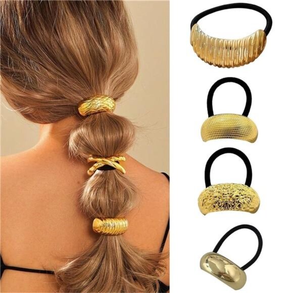 Bow Hair Ties | Gold Alloy with Strong Elastic | Durable & Stylish - Picture 1 of 6